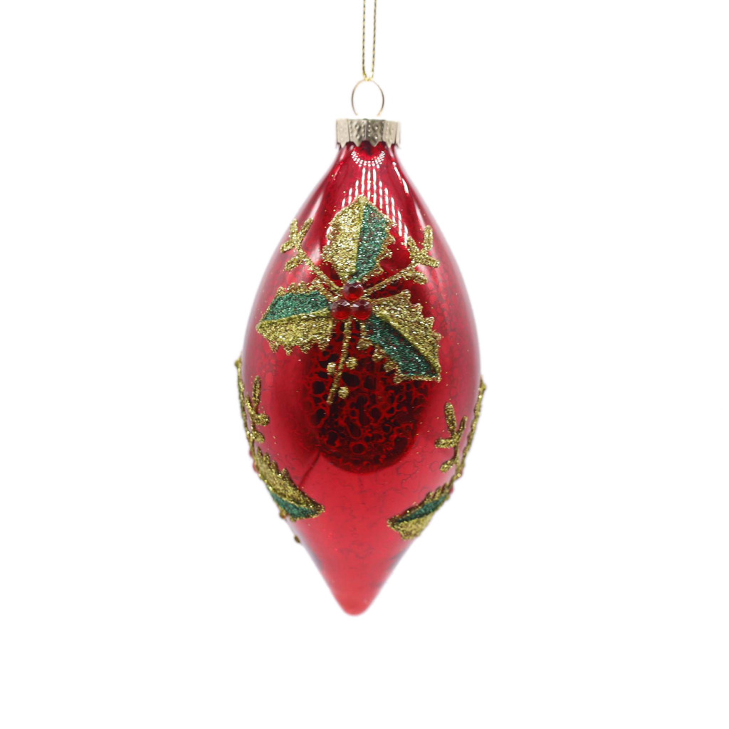 Red Glass Ornaments with Mistletoes – Set of 6