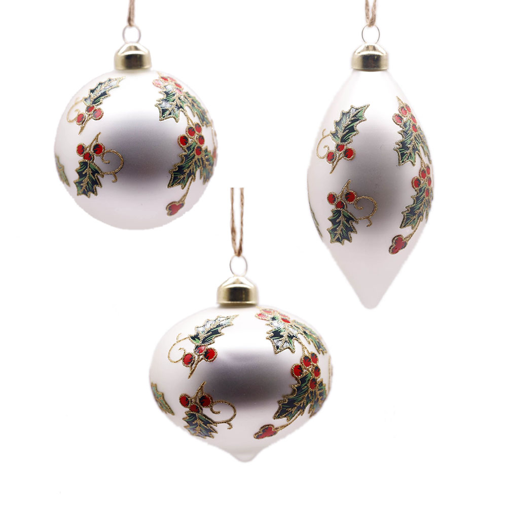 Silver Glass Ornament with Mistletoes – Set of 6