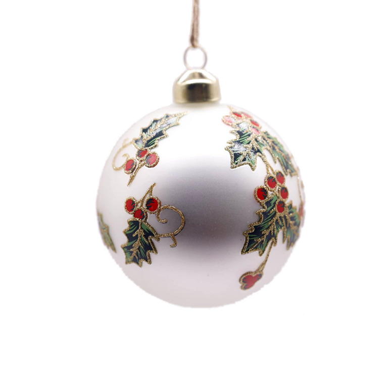 Silver Glass Ornament with Mistletoes – Set of 6