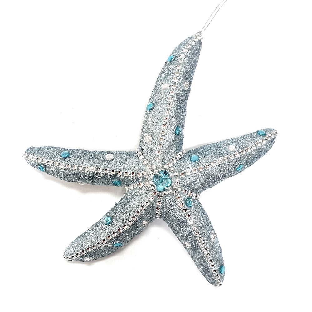 Big Silver Blue Starfish Christmas Ornament