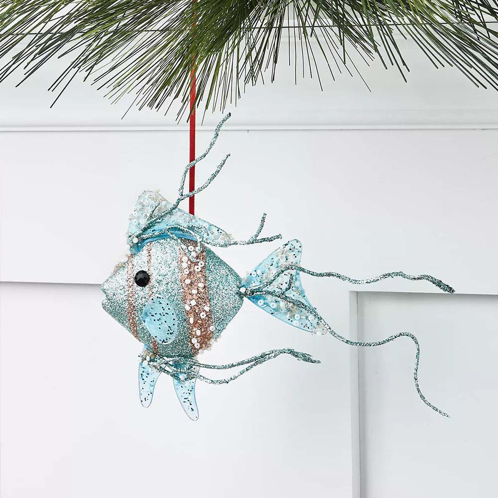 Blue Glitter Fish with Beads Christmas Ornament – Holiday Lane