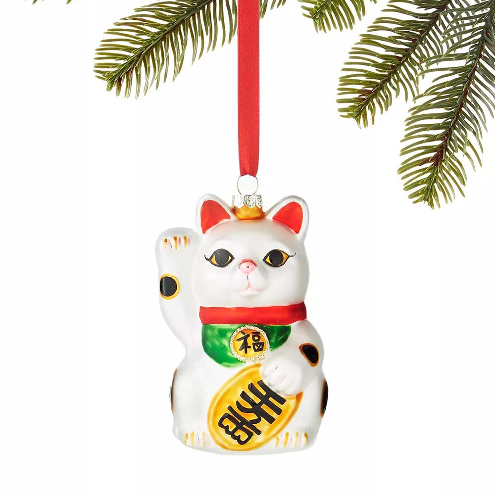Holiday Lane Lucky Cat Glass Ornament