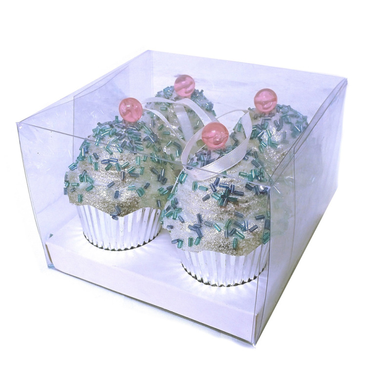 Silver Cupcakes with Blue Toppings – Set of 4