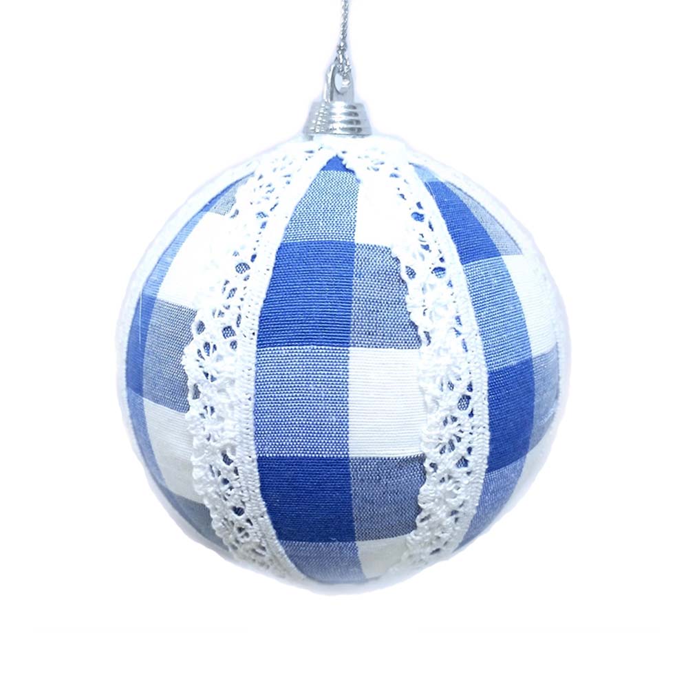 Grand Millennial Blue White Check Shatterproof Ornament – Set of 4