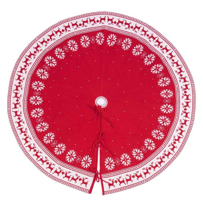 Knitted Tree Skirt with Nordic Elk & Snowflake Patterns