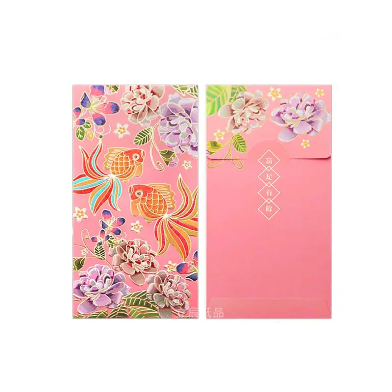 Set of 6 High Quality 250gsm Paper Red Packets with Pink Fish & Orange Birds