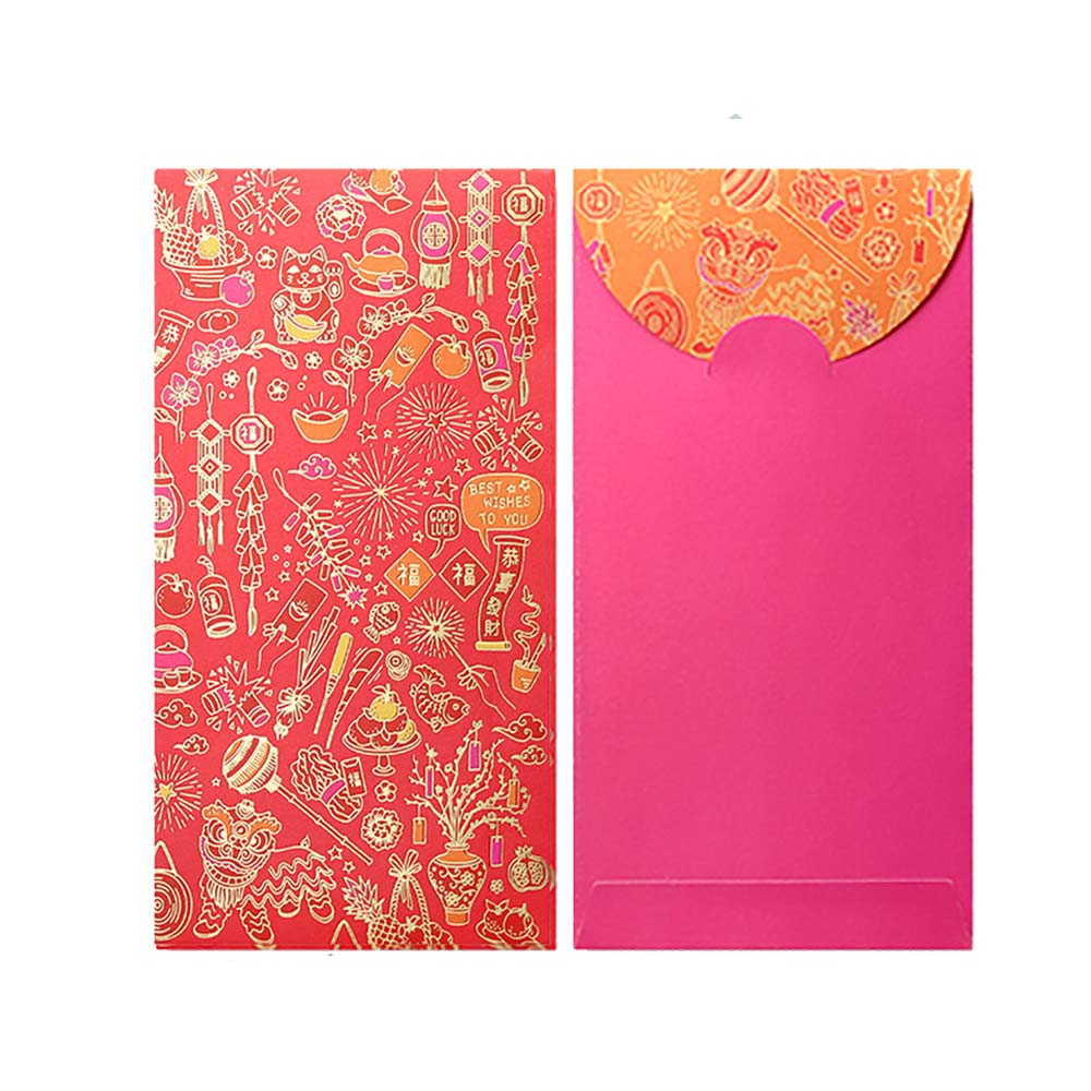 Set of 8 High Quality 200gsm Paper Red Packets with New Year Patterns