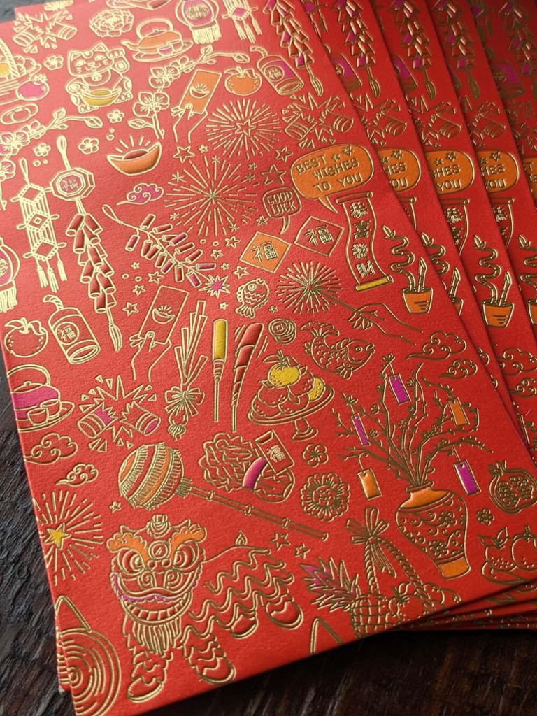 Set of 8 High Quality 200gsm Paper Red Packets with New Year Patterns
