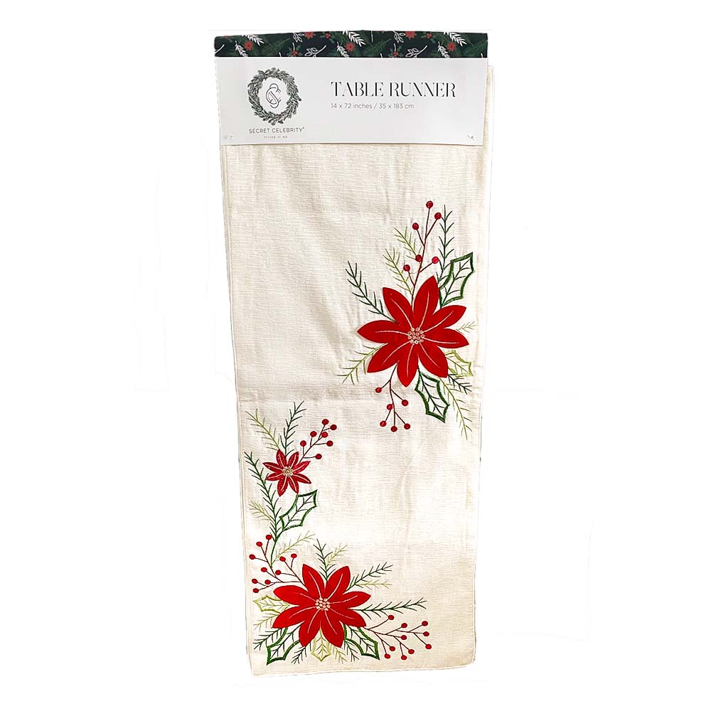 Table Runner with 3D Velvet Poinsettia – Secret Celebrity