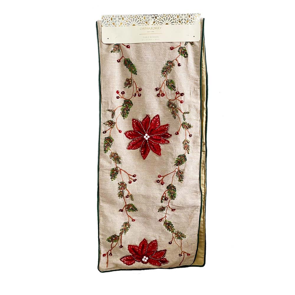 Table Runner Trải Giữa Bàn Thêu & Kết Cườm Hoa Trạng Nguyên – Hiệu Cynthia Rowley