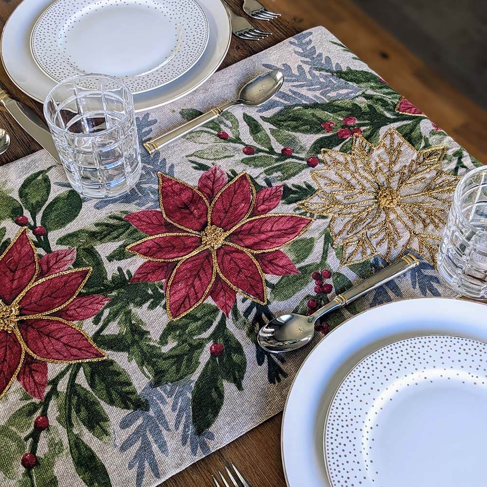 Table runner with Poinsettia Embroidery – Cynthia Rowley