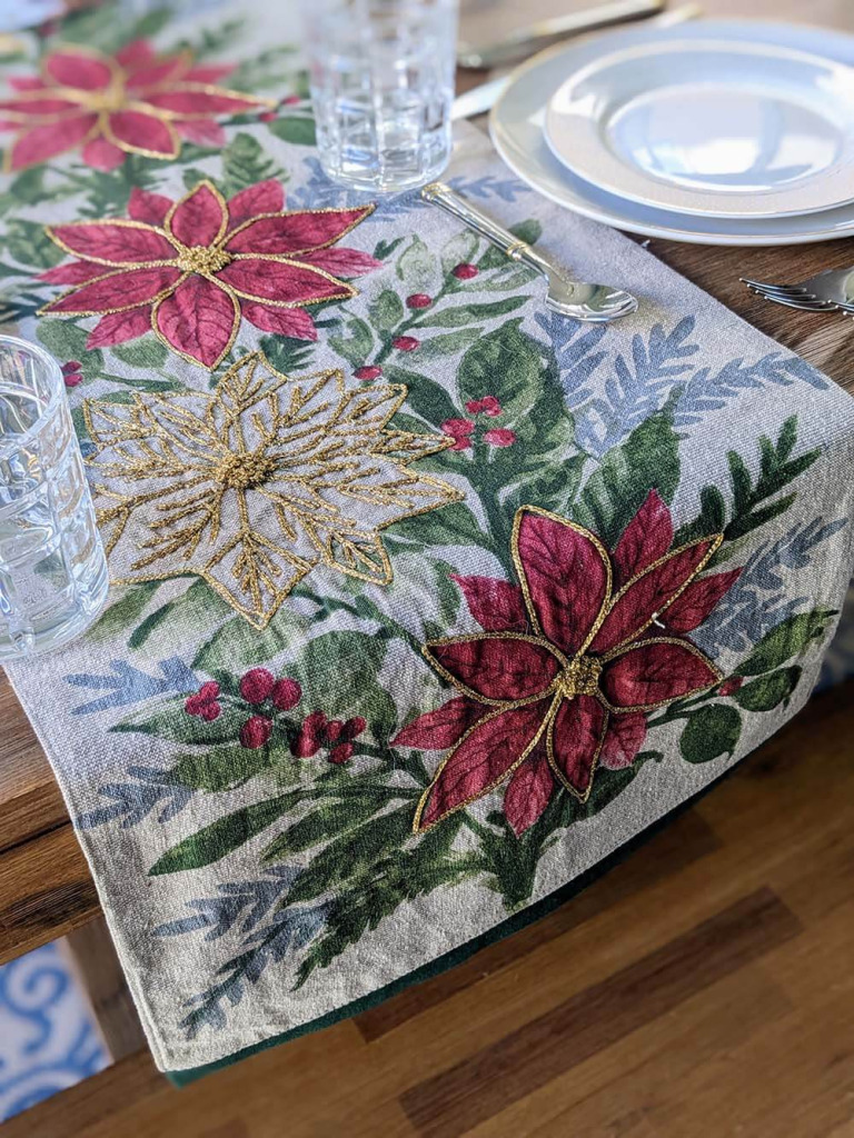 Table runner with Poinsettia Embroidery – Cynthia Rowley