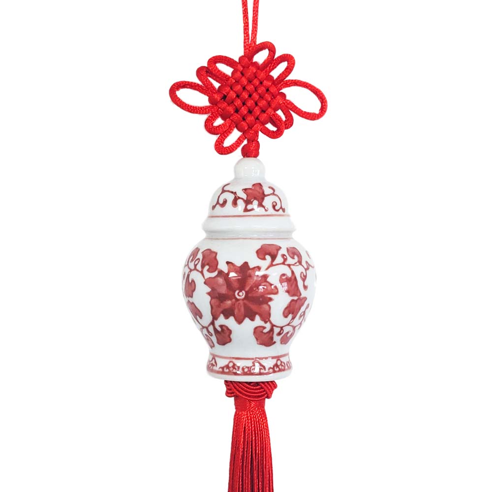 Red Ceramic Ginger Jar Charm with Red Tassel – Design 01