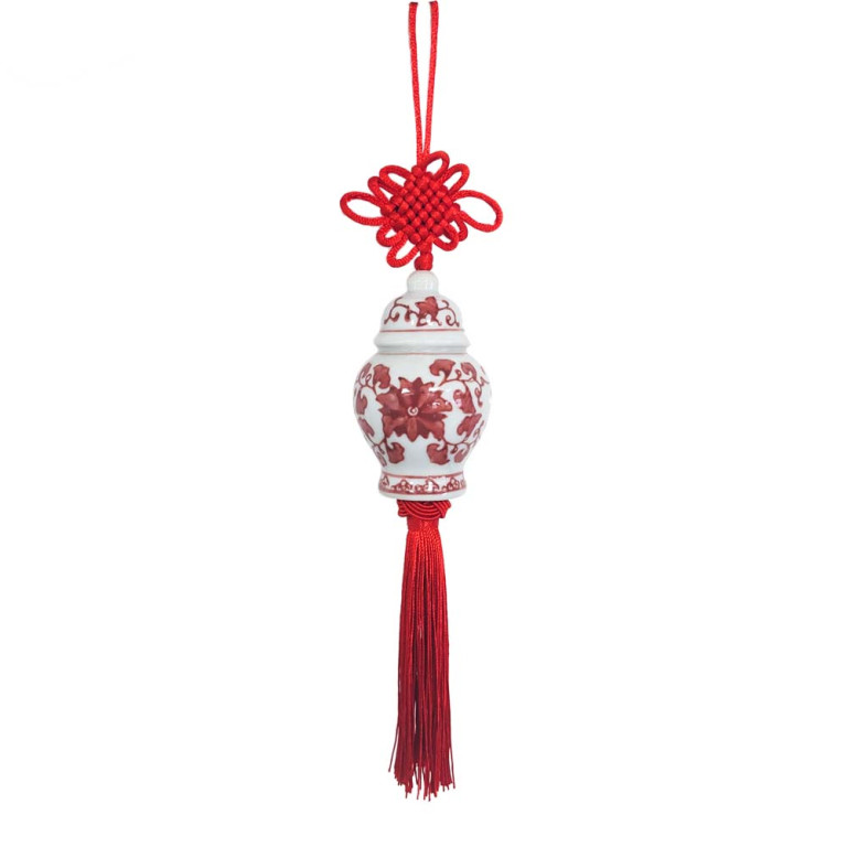 Red Ceramic Ginger Jar Charm with Red Tassel – Design 01