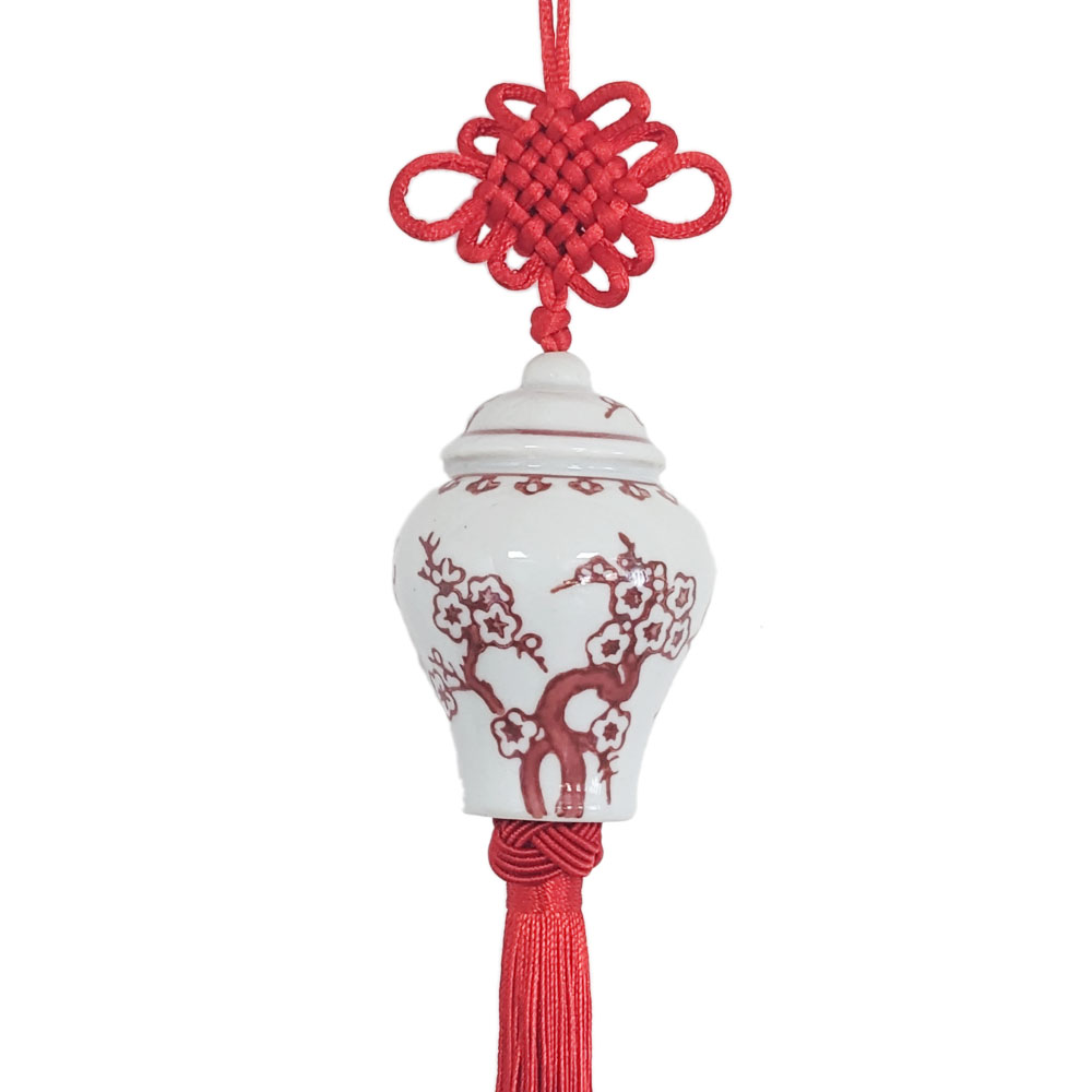 Red Ceramic Ginger Jar Charm with Red Tassel – Design 02