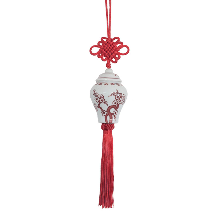 Red Ceramic Ginger Jar Charm with Red Tassel – Design 02