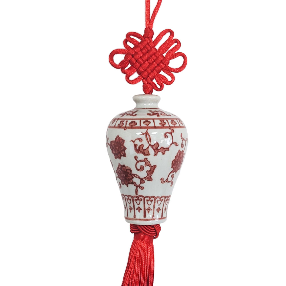 Red Ceramic Ginger Jar Charm with Red Tassel – Design 03