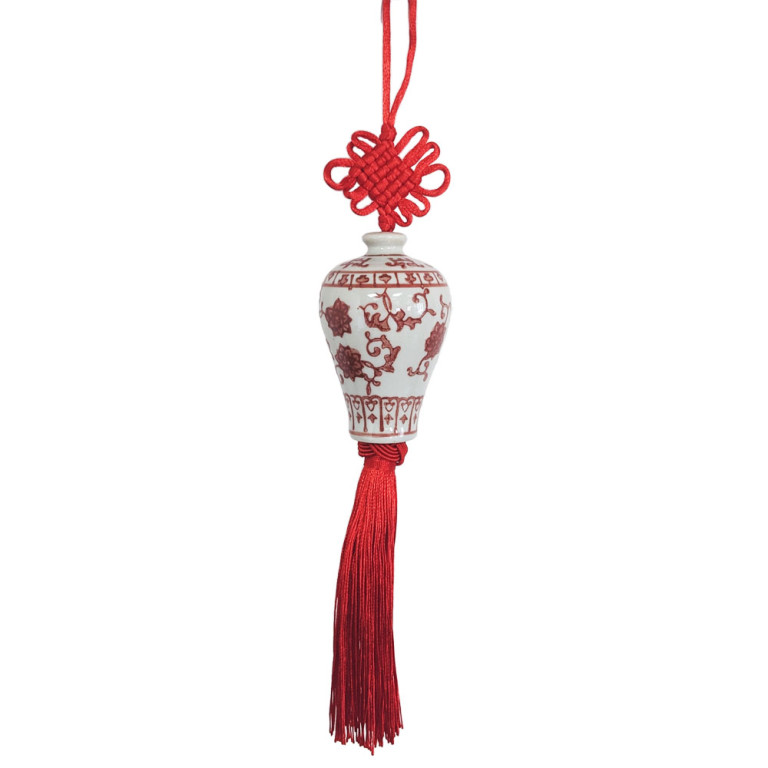 Red Ceramic Ginger Jar Charm with Red Tassel – Design 03