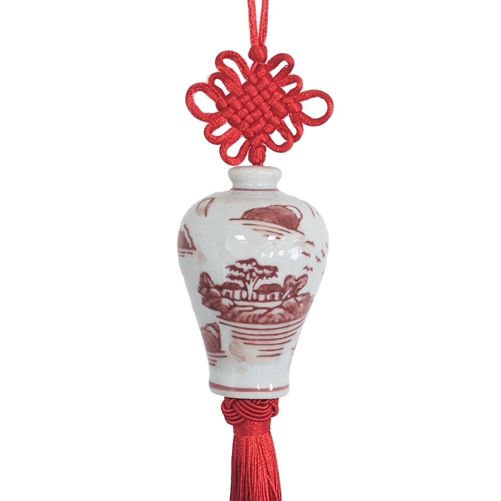Red Ceramic Ginger Jar Charm with Red Tassel – Design 04