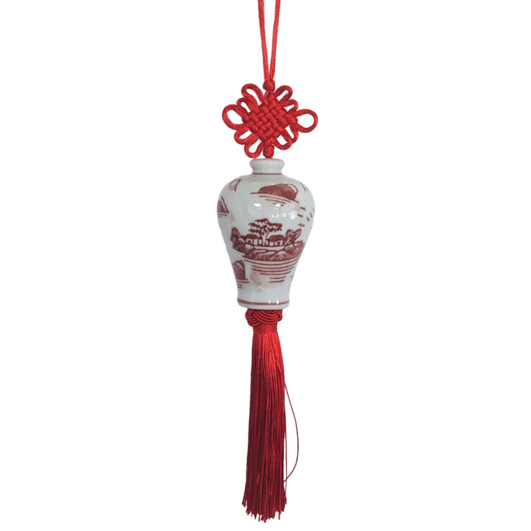 Red Ceramic Ginger Jar Charm with Red Tassel – Design 04