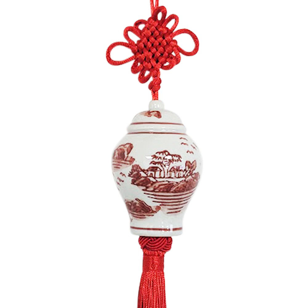 Red Ceramic Ginger Jar Charm with Red Tassel – Design 05