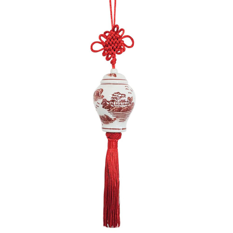 Red Ceramic Ginger Jar Charm with Red Tassel – Design 05