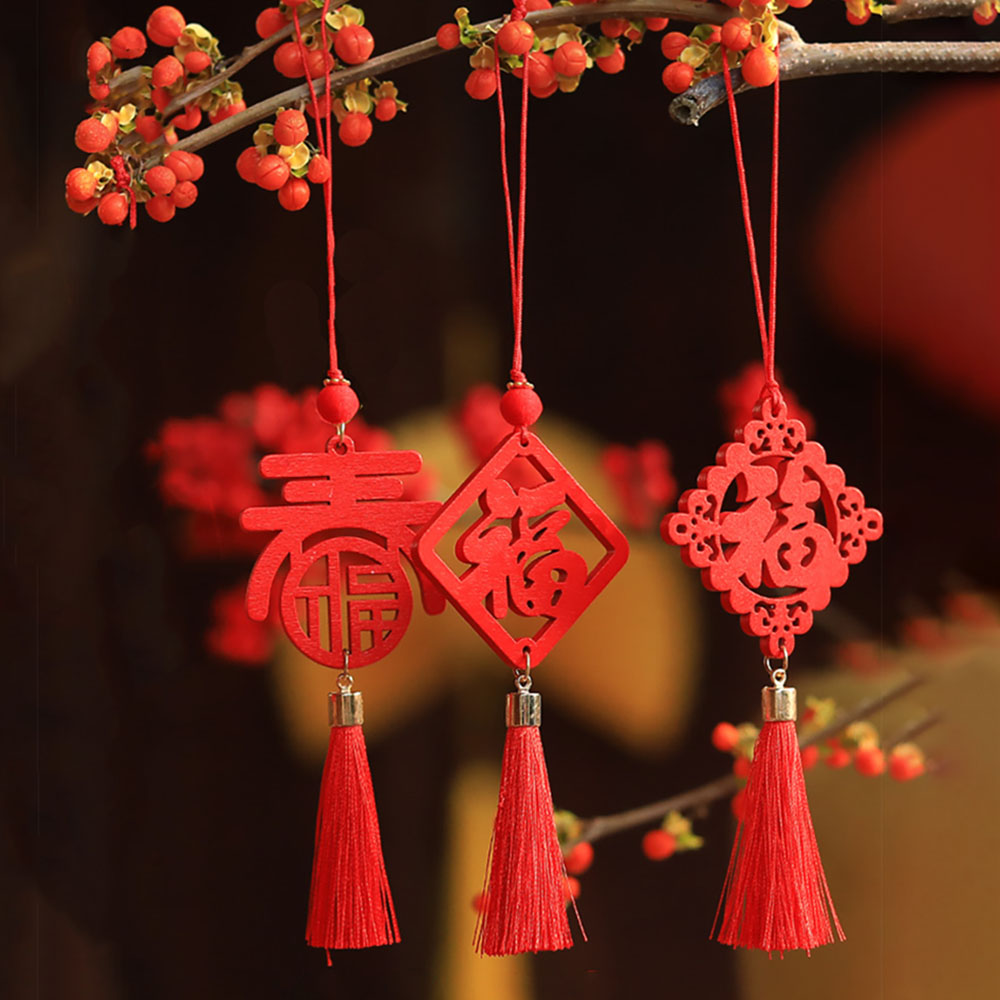 Red Wooden Charm with Red Tassel