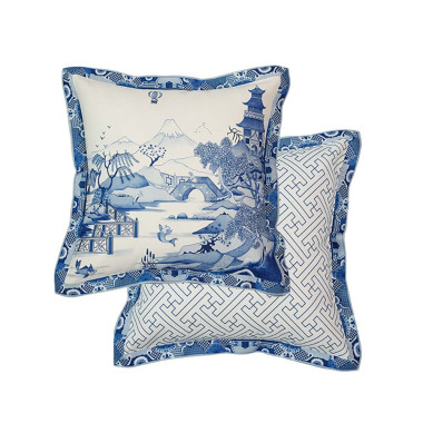 Cushion Cover with Embroidered Mountain Scene in Green – Size 45x45cm