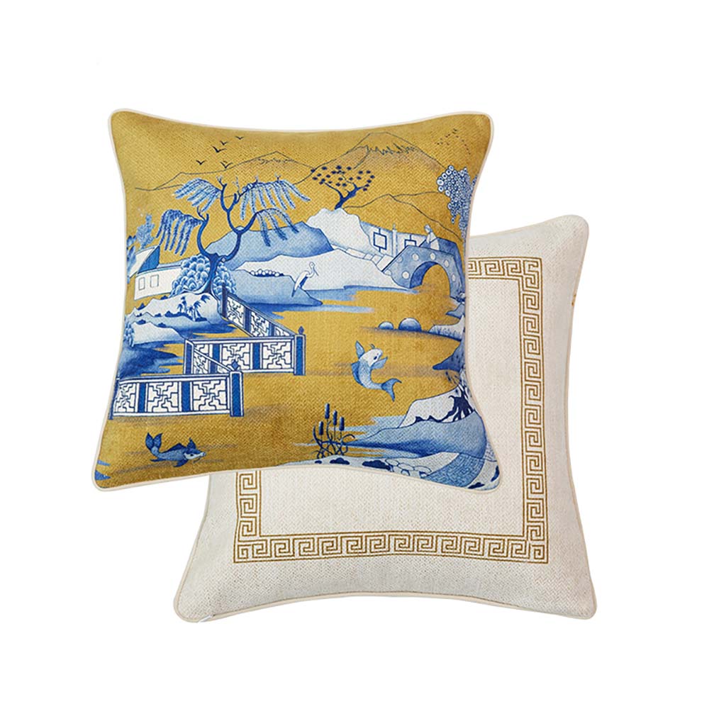 Cushion Cover Blue Willow in Yellow 45x45cm