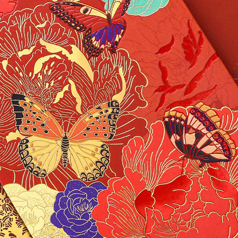 Set of 6 High Quality 200gsm Paper Red Packets with Butterflies