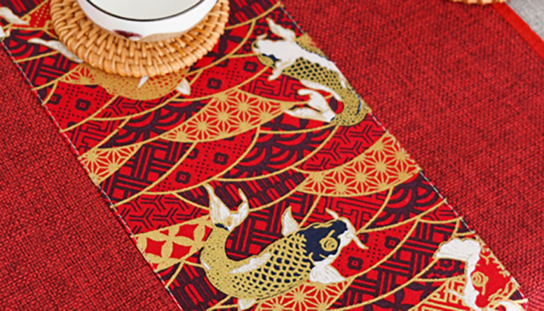 Linen Table Runner Red Carps