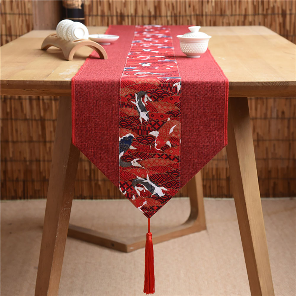 Linen Table Runner Red Carps