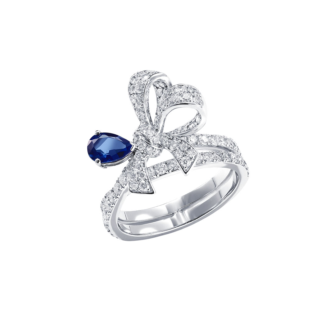 Nhẫn Nơ Kim Cương Thiên Nhiên & Sapphire Xanh – Hiệu Leman Jewelry