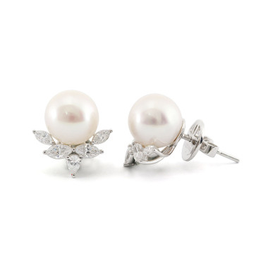 Nhẫn Ngọc Trai Thiên Nhiên 10mm & Kim Cương Nhân Tạo Mẫu 1 – Hiệu Leman Jewelry