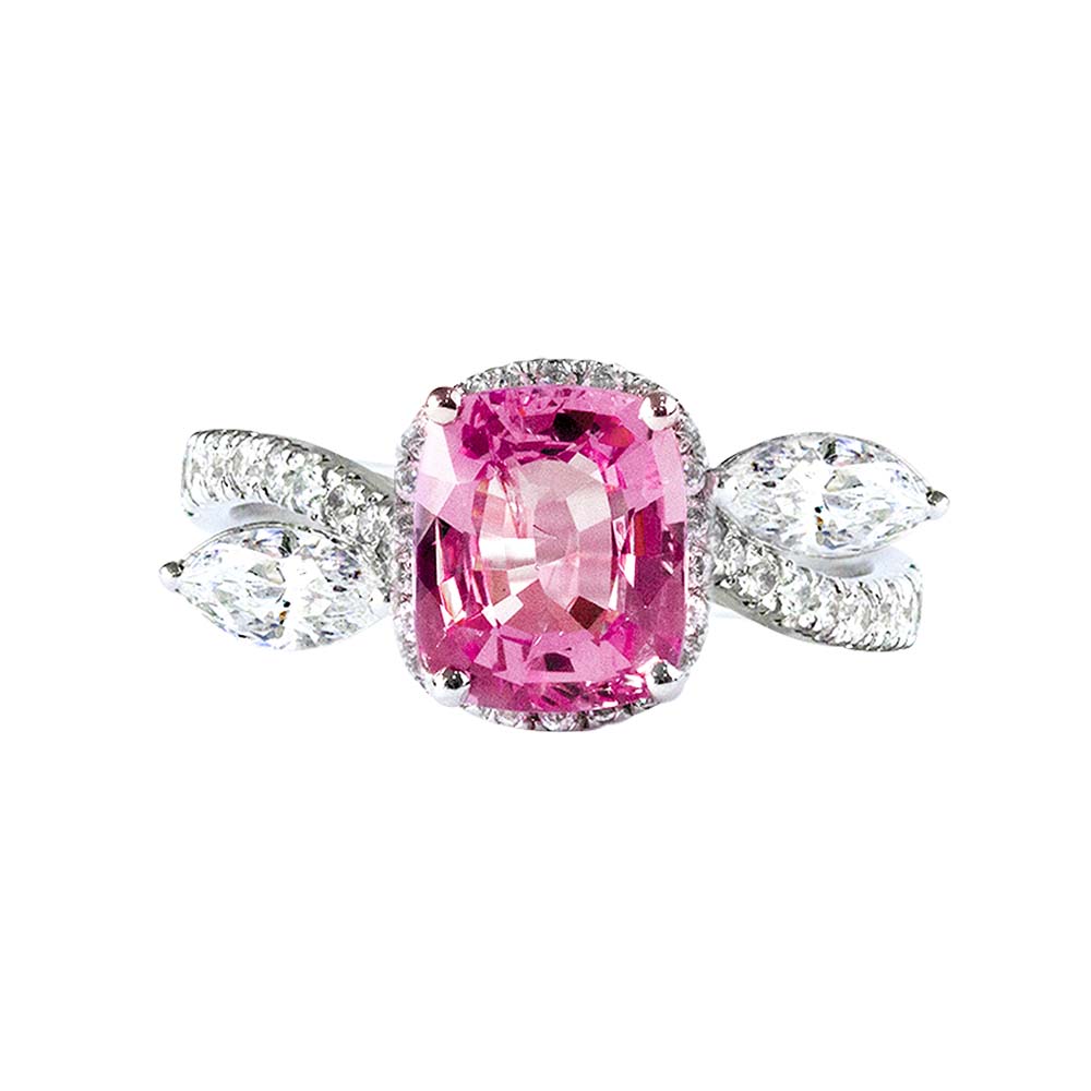 Nhẫn Spinel Hồng & Kim Cương Nhân Tạo – Hiệu Leman Jewelry