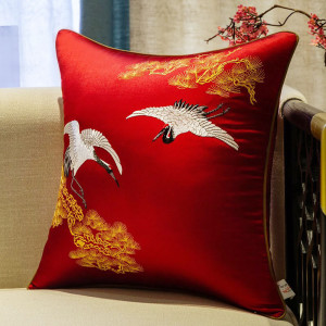 Cushion Cover with Embroidered Cranes & Pine Tree in Gold – Size 45x45cm (Copy)