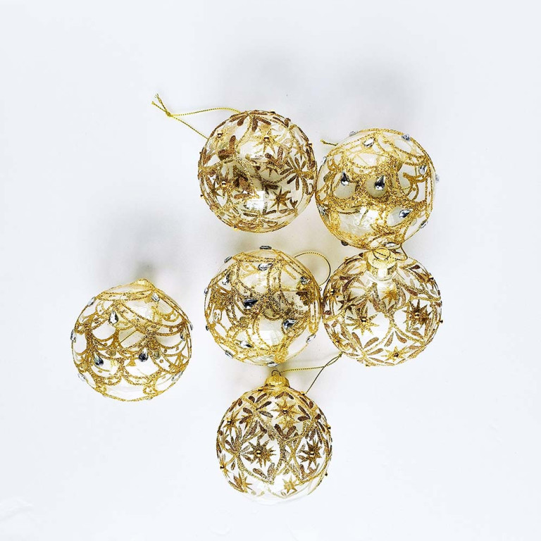 Clear and Gold Royal Glass Balls – Set of 6