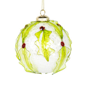 Large Glass Ball with Holly Leaves – 10cm