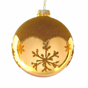Gold Glass Balls with Snowflakes 10cm – Set of 4