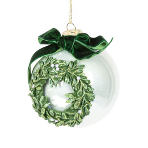 Large Glass Ball with Wreath & Pearls – 10cm