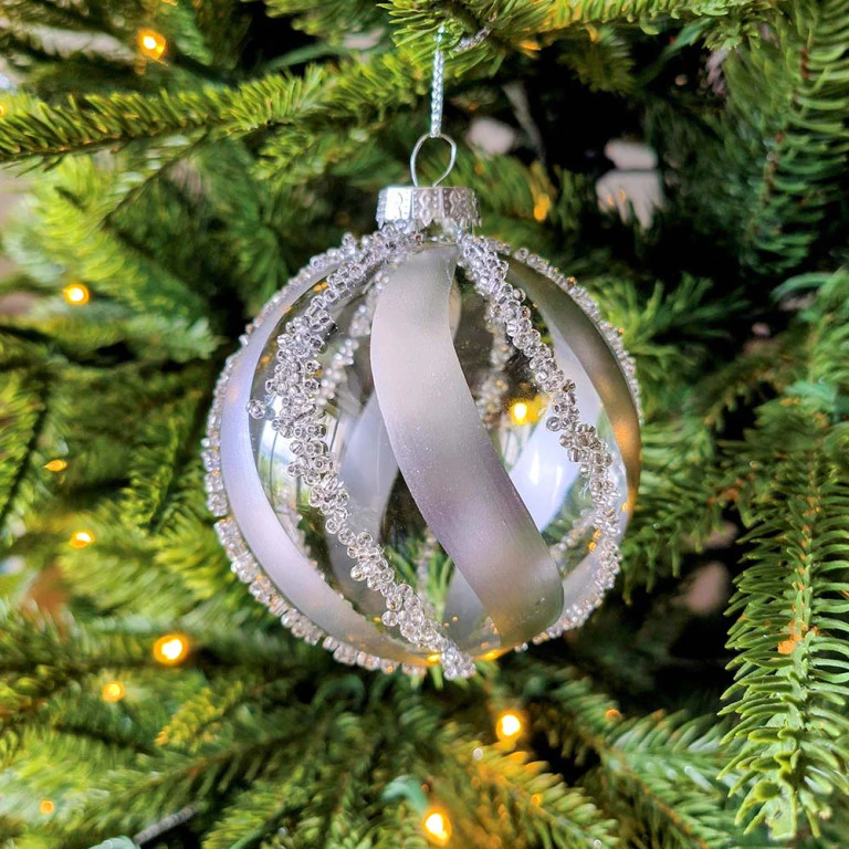 Silver Swirl with Sequins Glass Balls – Set of 6