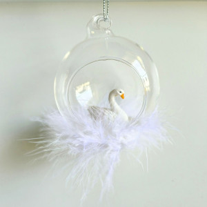 Clear Glass Ornament with Swan Figurine Inside