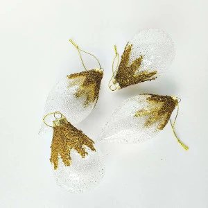 Clear Glass Ornaments with Gold Glitter – Set of 4