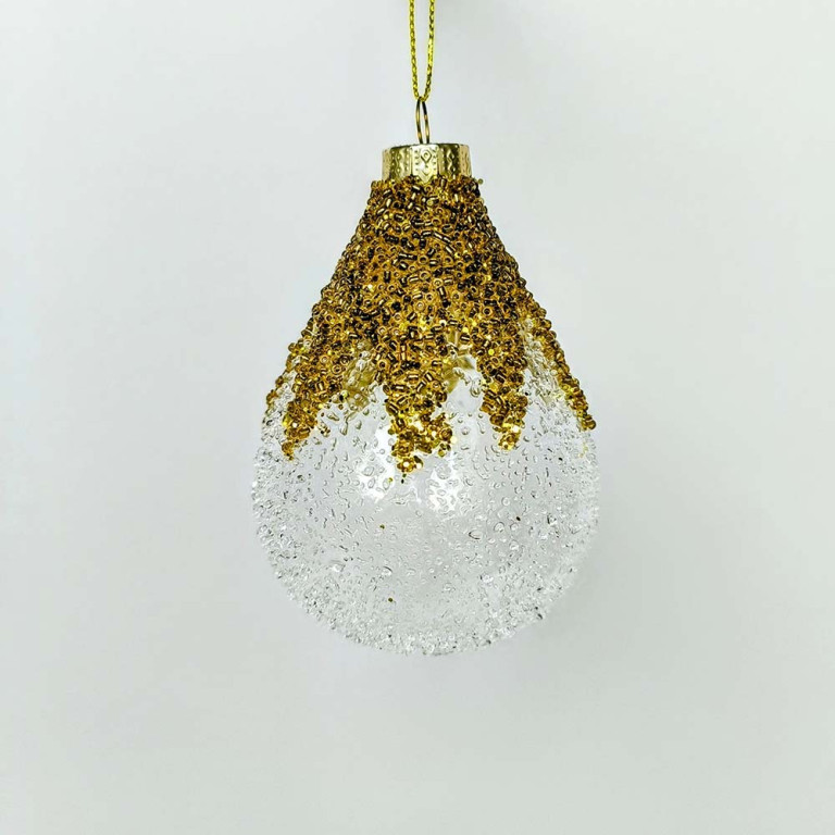 Clear Glass Ornaments with Gold Glitter – Set of 4