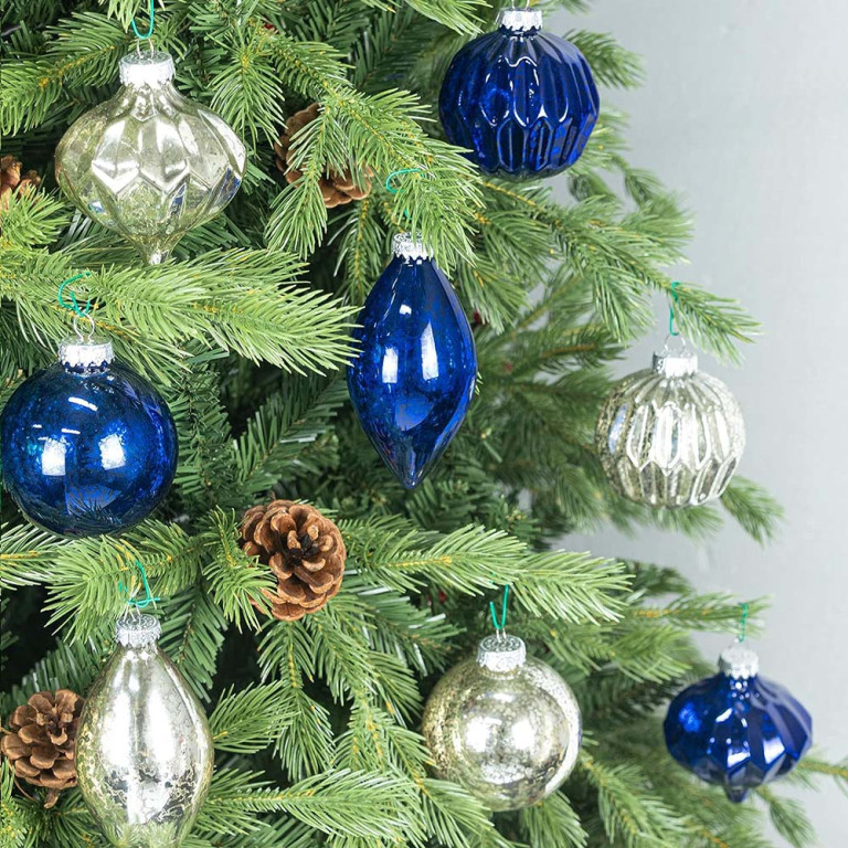 Blue Mercury Glass Ornaments – Set of 8