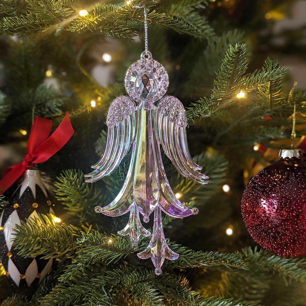 Clear Iridescent Acrylic Angel Christmas Ornament
