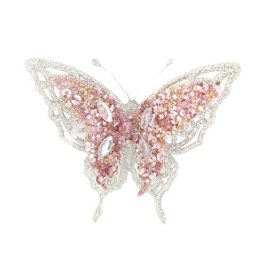 Pink Glitter Butterfly Christmas Ornament