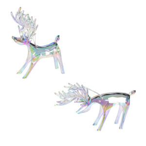 Set of 2 Iridescent Reindeer Christmas Ornaments