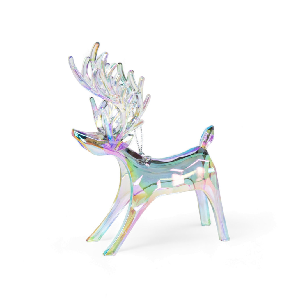 Set of 2 Iridescent Reindeer Christmas Ornaments