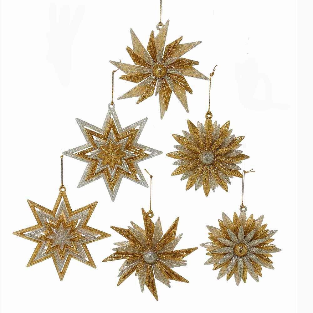 Set of 6 Gold/Silver Glittering Star Ornament – Kurt S. Adler